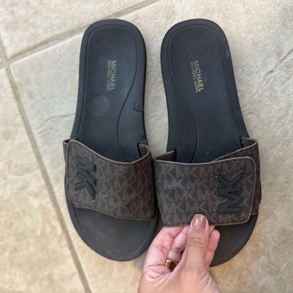 Michael Kors Dark Brown Logo Slides